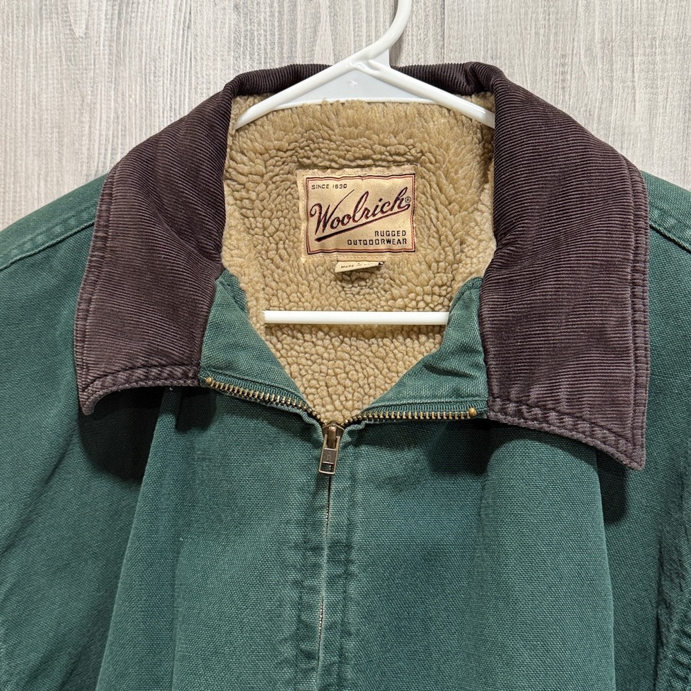 Men’s size L vintage Woolrich hunter green Sherpa lined barn coat with zipper F2 - Picture 2 of 6